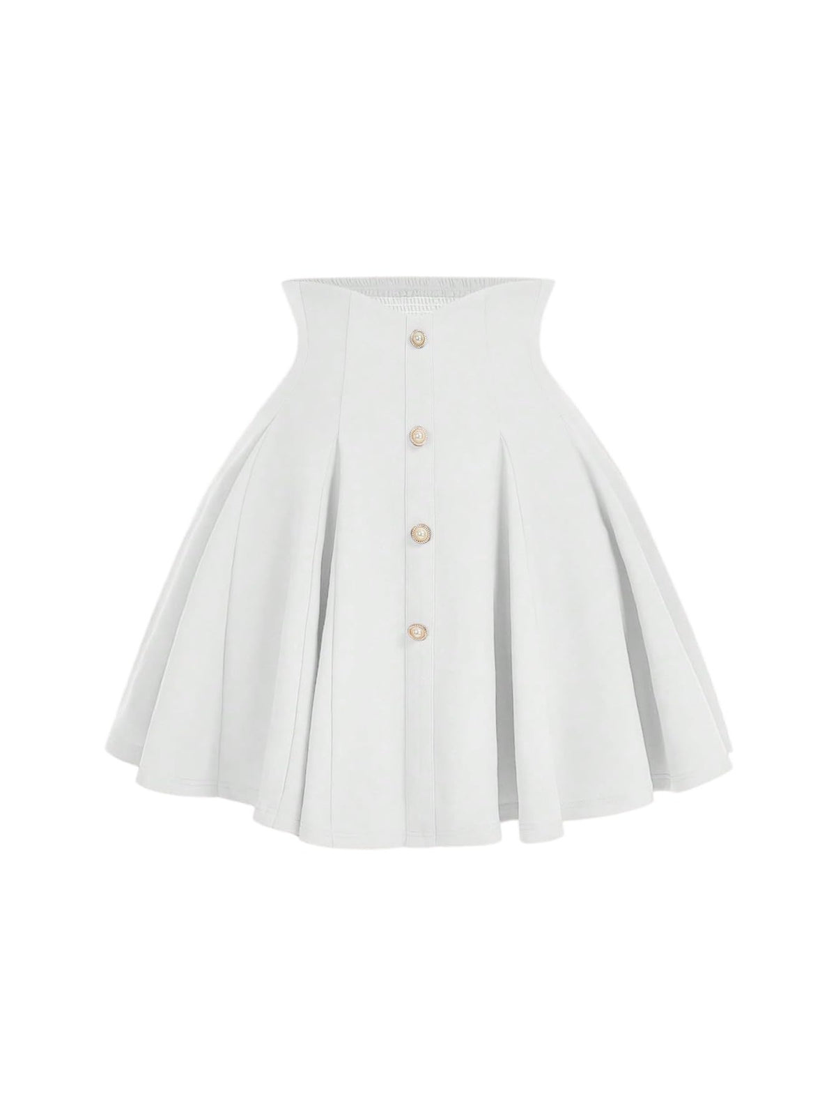 MakeMeChic Women's Plus Size High Waist Skirt Pearl Button A Line Flare Shirred Short Skirts