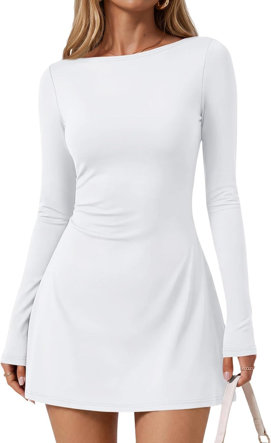 Trendy Queen Womens 2026 Fall Mini Dresses Long Sleeve Bodycon Y2K Dress