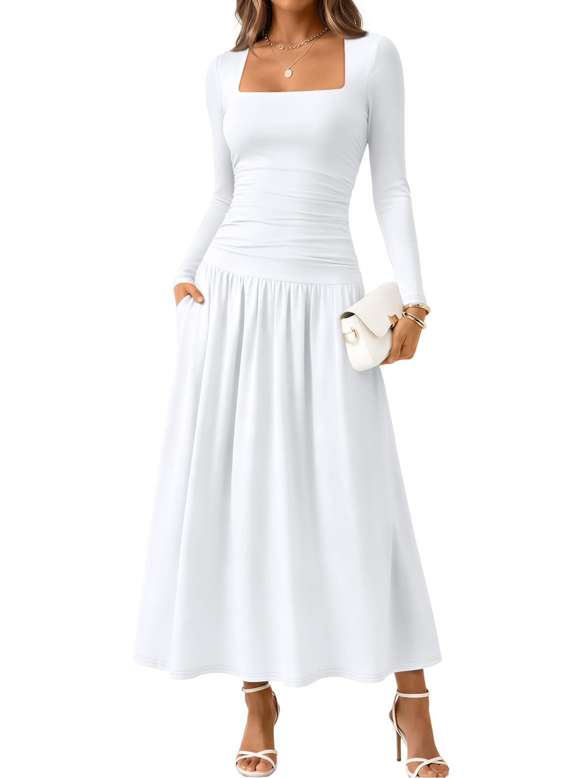 Trendy Queen Womens Fall Long Sleeve Wedding Guest Dresses with Pockets