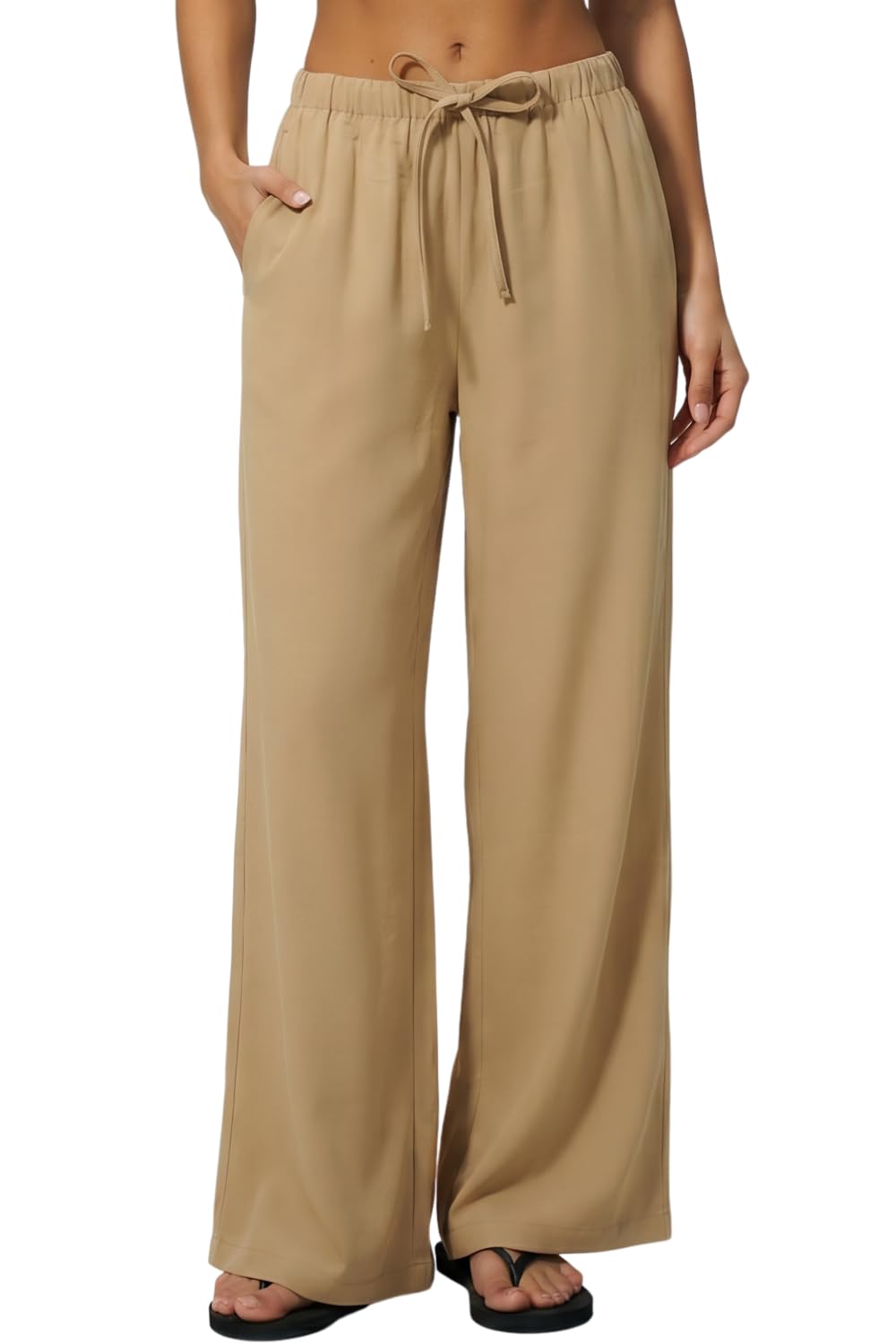 QINSEN Womens Wide Leg Palazzo Pants Wrinkle Resistant Flowy Drape Trousers