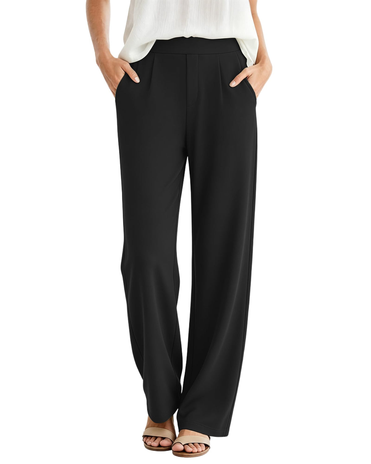 SEMARO Womens Casual Linen High Waist Pants Drawstring Loose Fit Summer Pants Trousers with Side Pockets
