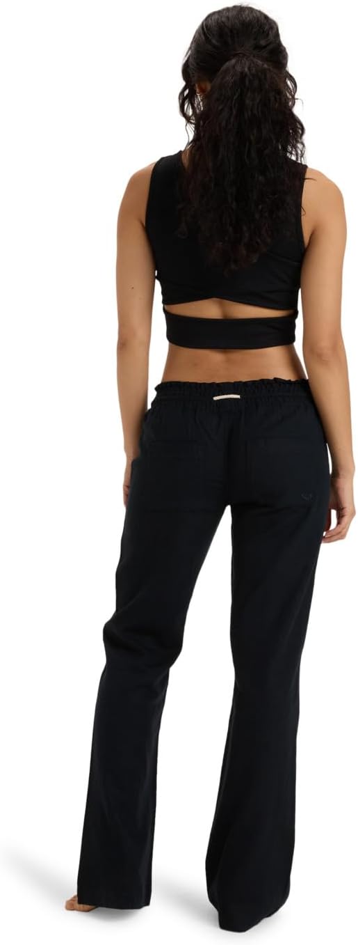 Roxy Womens Oceanside Pant, Linen, Pockets Comfortable Breathable Summer Beach Cover Up Elastic Drawstring Waist
