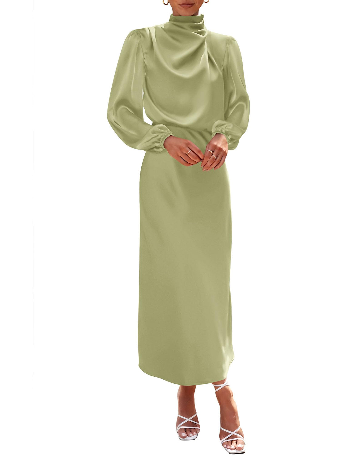 BTFBM Womens Mock Neck Satin Maxi Dress Fall 2026