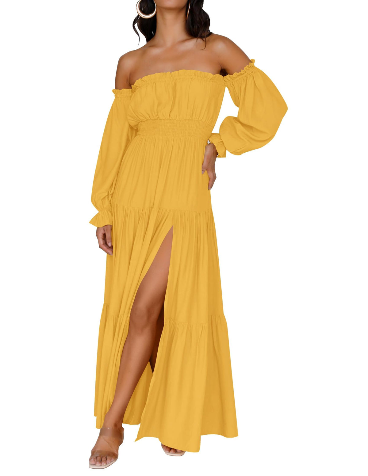 ZESICA Womens Fall Long Sleeve Boho Off Shoulder Maxi Dresses