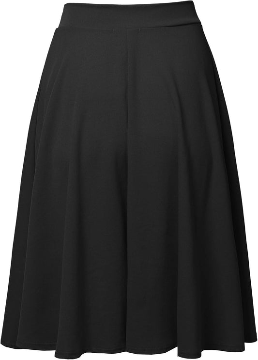 SSOULM A-Line Midi Skirt - Made in USA - Stretchy High Waisted Flare Skirts with Plus Size