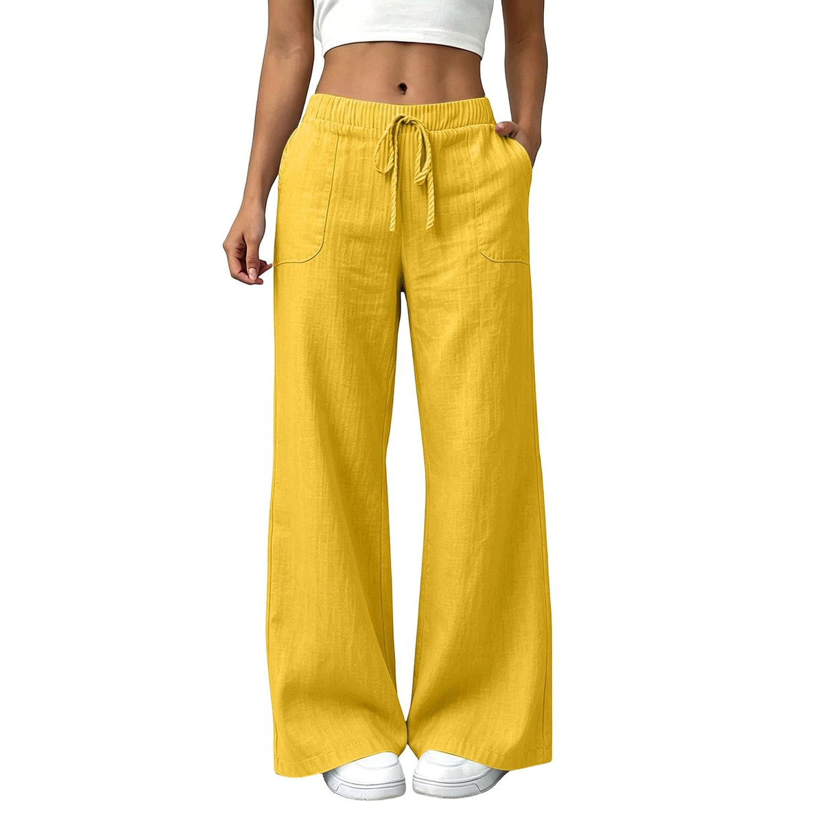 Linen Wide Leg High Waisted Pants for Women Casual Straight Leg Pants