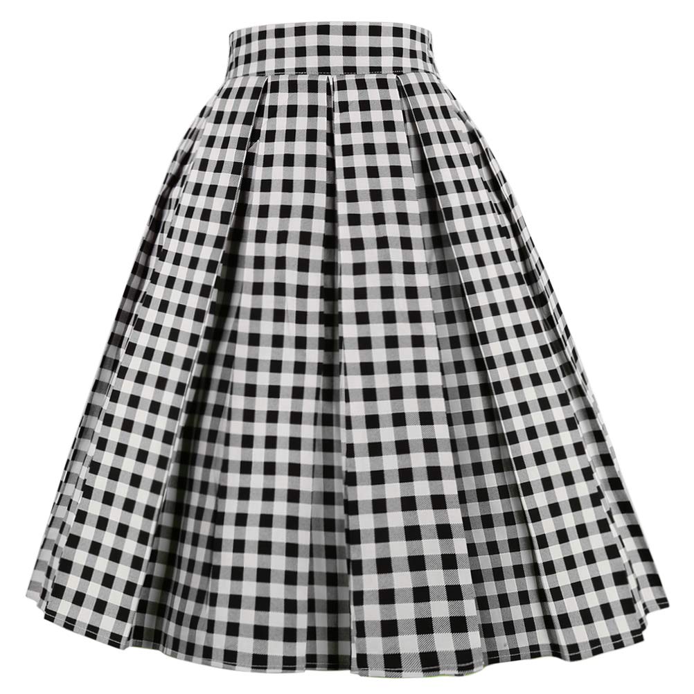 OBBUE Vintage Pleated Skirt A-line Midi Skirts