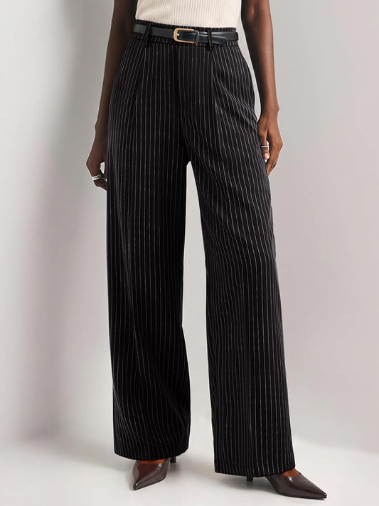 NIMIN Women High Waisted Dress Pants Striped Work Trousers with Pockets