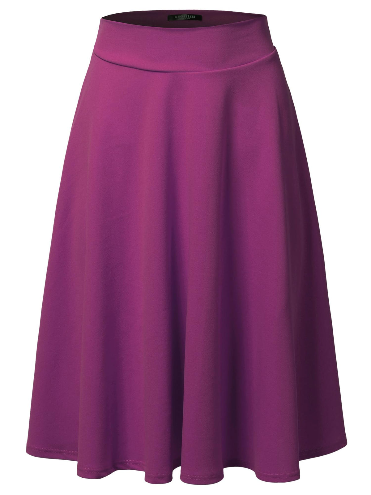 SSOULM A-Line Midi Skirt - Made in USA - Stretchy High Waisted Flare Skirts with Plus Size