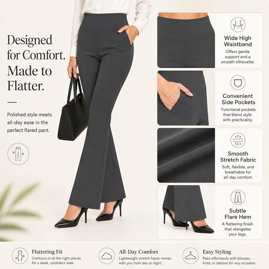 Womens High Waisted Dress Pants Elastic Waist Office Work Trousers