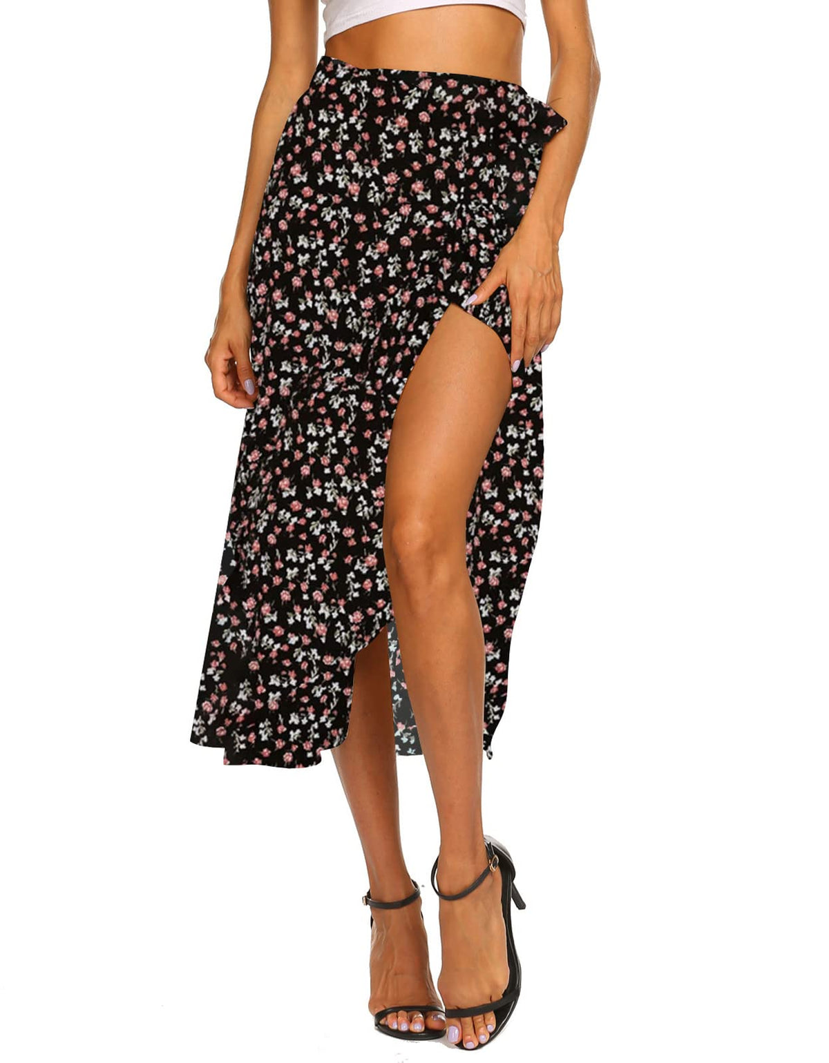 Newchoice Women's Boho Leopard Skirt High Low Split Summer Beach Midi Wrap Skirts