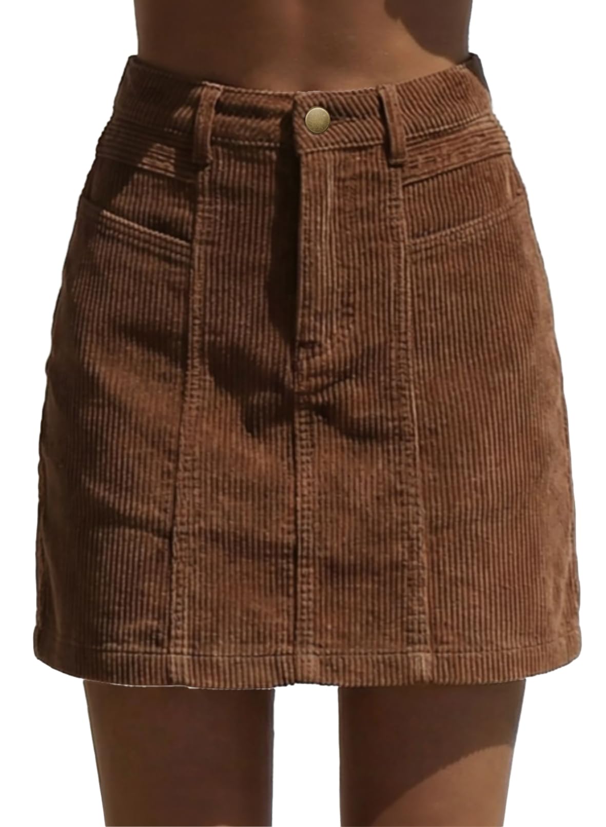 Sidefeel Women's High Waist Seam Line Corduroy Skirt