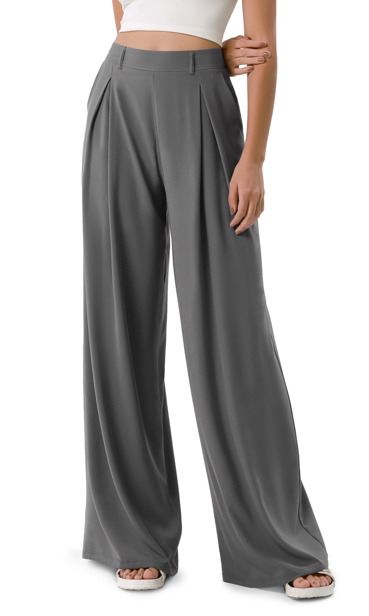 ODODOS Pleated Extra Wide Leg Pants for Women Flowy Lightweight High Waist Trouser with Pockets - 27" / 29" / 31" Inseam