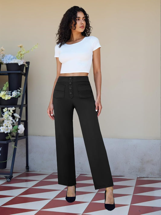 keriffe Women's Straight Leg Dress Pants Stretchy Work Trousers