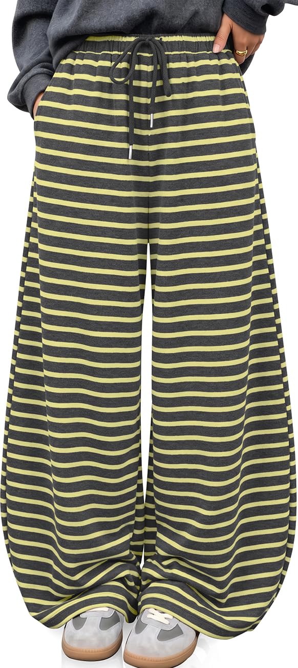 TARSE Women's Striped Barrel Pants Wide Leg Lounge Pants