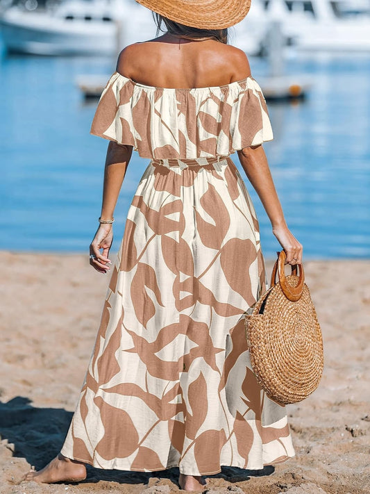 CUPSHE Womens Ruffle Floral Maxi Summer Dress Off Shoulder Beach Dress