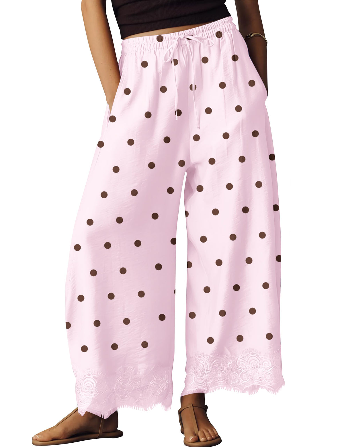 Anoumcy Lace Trim Wide Leg Pants for Women 2026 Spring Summer Cropped Lightweight Casual Pants