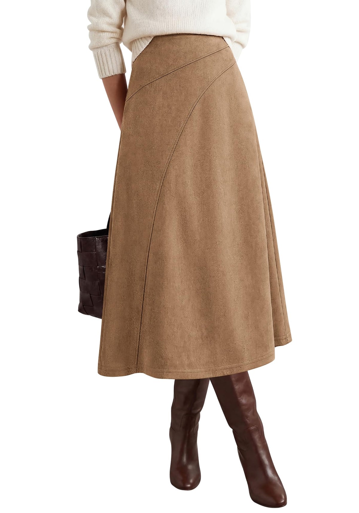 BTFBM Women Faux Suede Midi Long Skirt Fall Fashion 2026