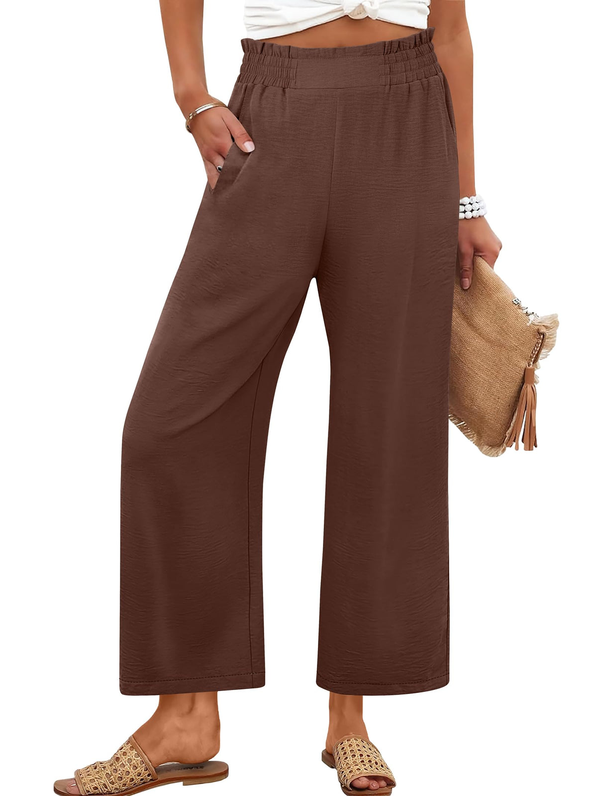 ANRABESS Womens Wide Leg Pants Cropped Work Palazzo Trousers