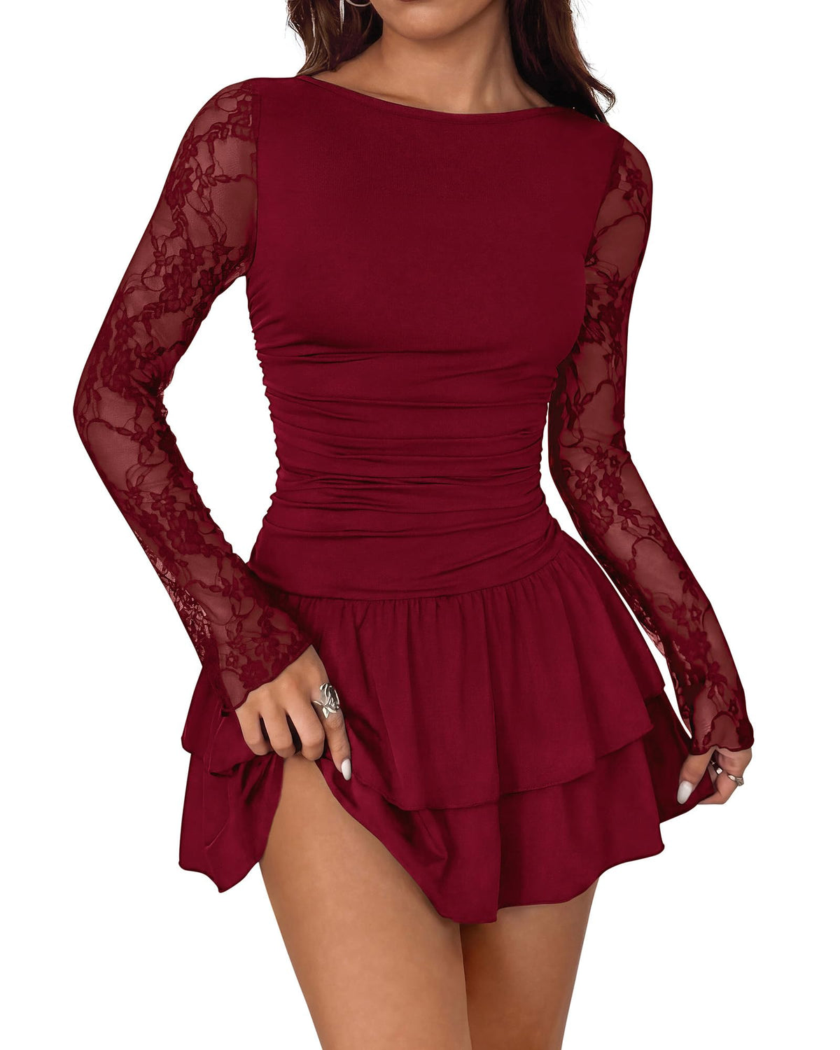 BTFBM Long Sleeve Wedding Guest Dress Casual Homecoming Dresses for Women Ruched Bodycon Mini Party Prom Fall Clothes