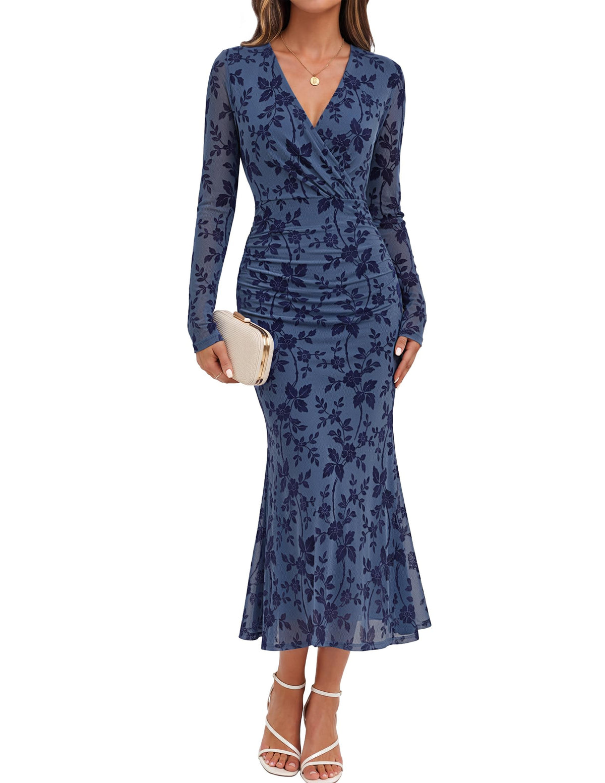 MEROKEETY Women's Wrap Long Sleeve Fall Wedding Guest Formal Maxi Dresses