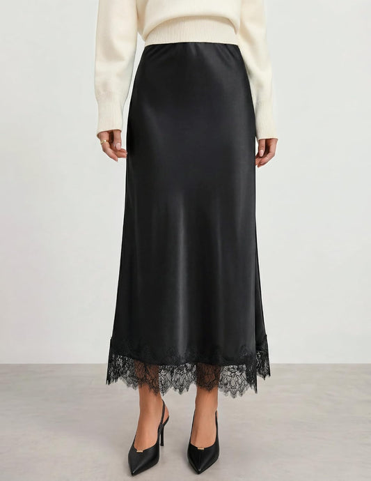 ZESICA Women's Lace Satin Maxi Skirts Fall 2026 Business Casual Long Skirt