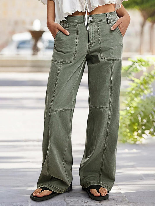 Flamingals Straight Leg Mid Waist Casual Styling Pants for Women