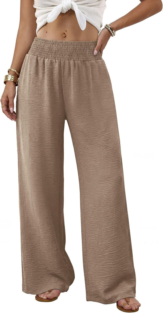 Sampeel Wide Leg Pants Woman High Waist Trousers with Pockets Casual Lounge