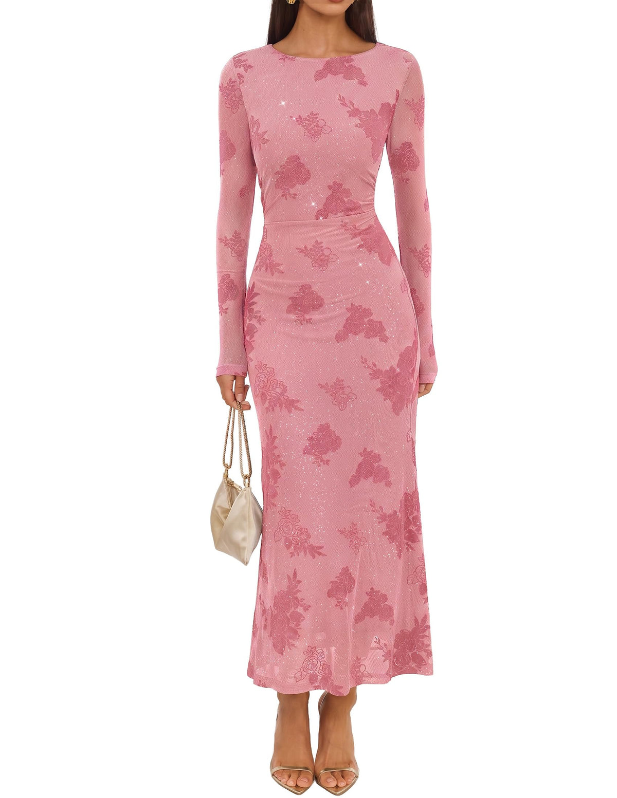 ZESICA Women Fall Floral Wedding Guest Cocktail Maxi Dress