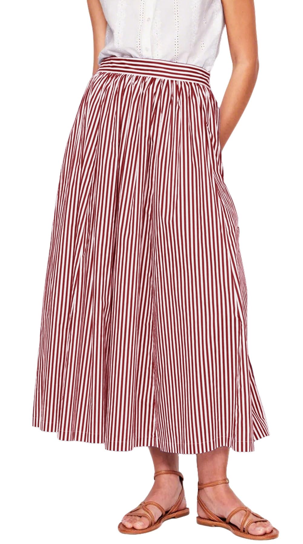 CHARTOU Women Casual Stripe Skirt Back Elastic Waist Long Flowy A Line Skirt with Pockets
