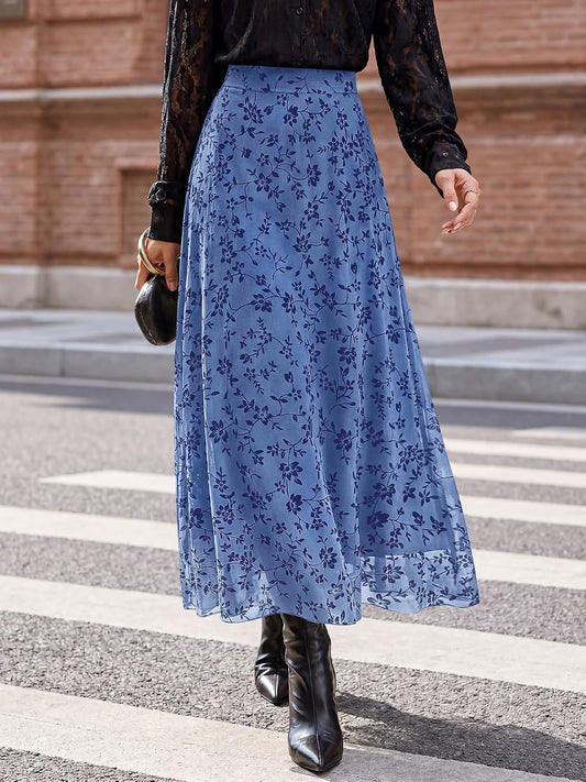 BTFBM Womens Floral Mesh Maxi Skirts Long Tulle Skirt