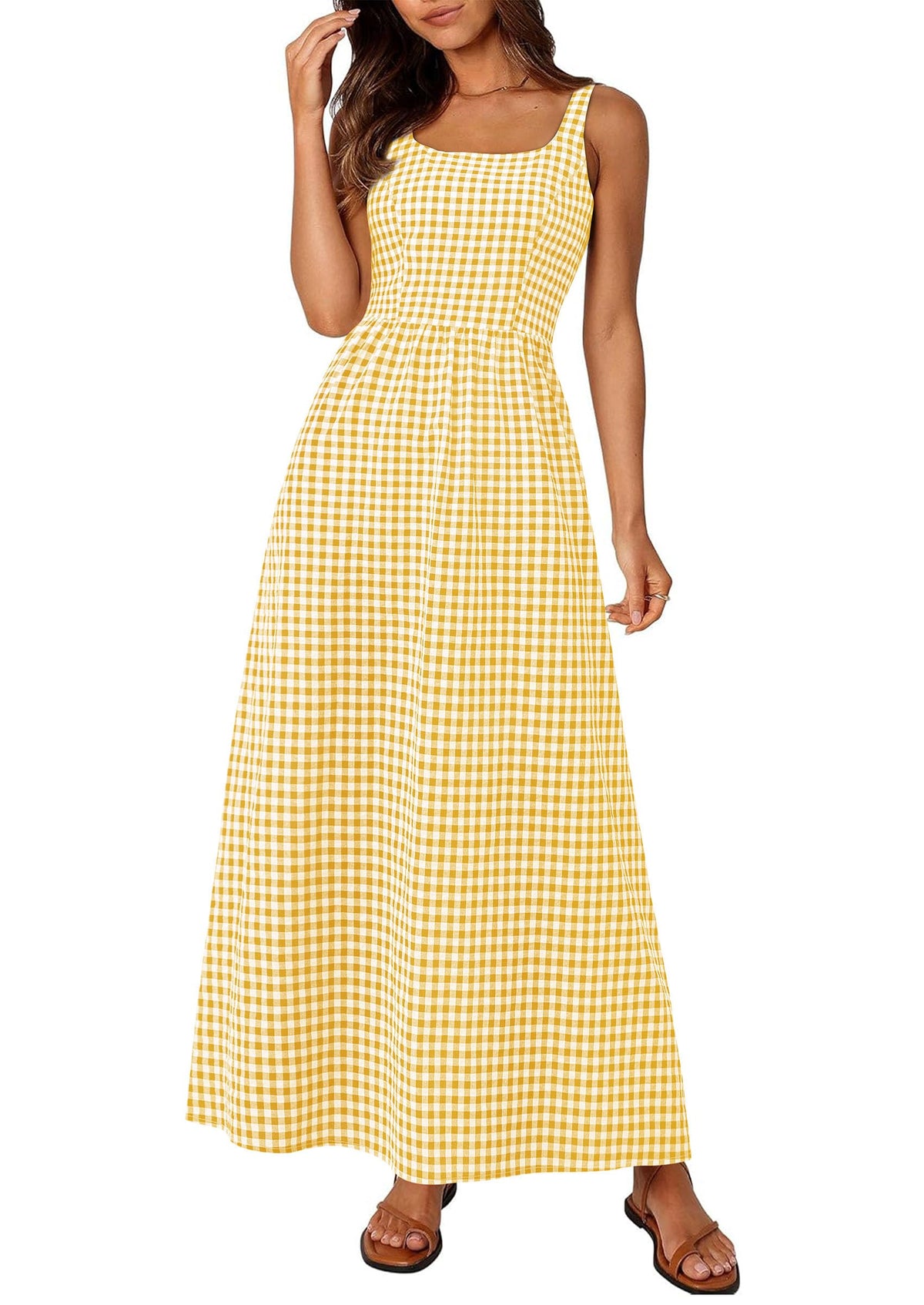 PRETTYGARDEN Women's Summer Gingham Maxi Long Dress