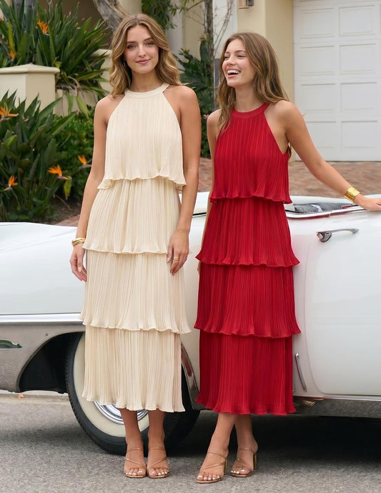 ZESICA Womens Summer Halter Ruffle Wedding Guest Midi Dresses