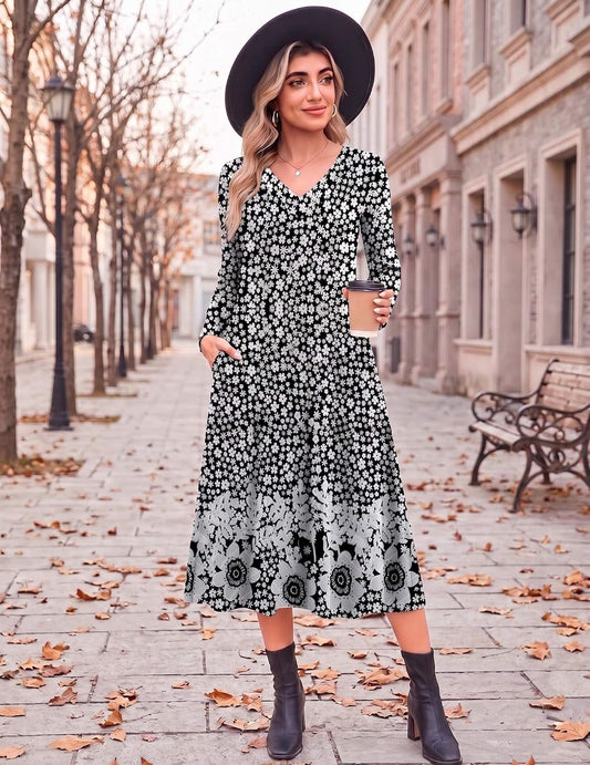 Zeagoo Dresses for Womens Long Sleeve Midi Dress Fall Casual A Line Dress