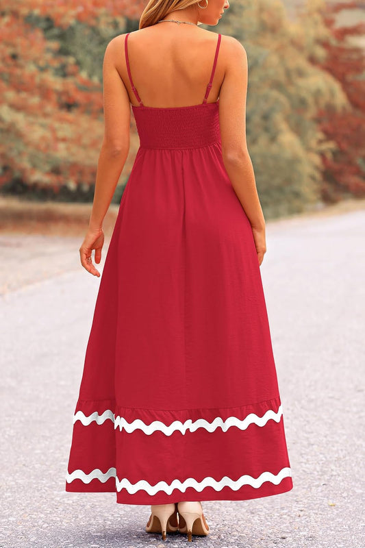 PRETTYGARDEN Women's Summer Spaghetti Strap Boho Maxi Dress