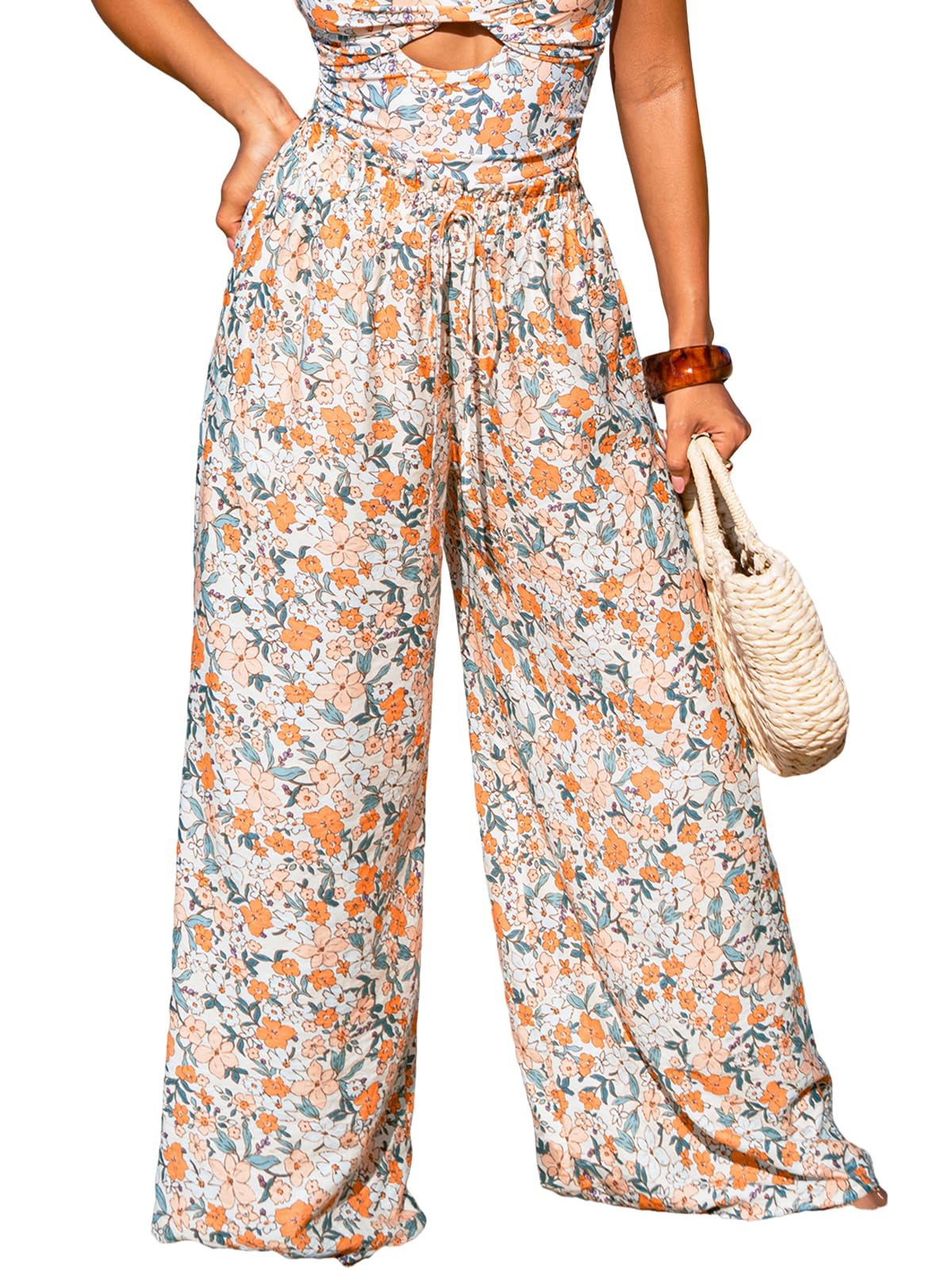 CUPSHE Women's Wide Leg Palazzo Pants Smocked High Waist