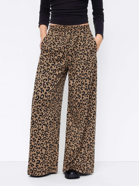 CIDER Women Leopard Print Wide Leg Lounge Pants Sweatpants Trousers