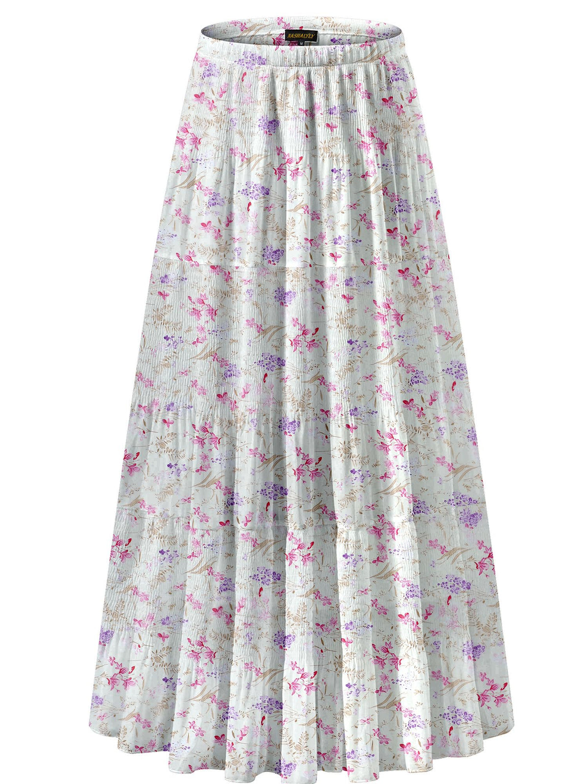 NASHALYLY Women's Chiffon Elastic High Waist Pleated A-Line Maxi Skirts