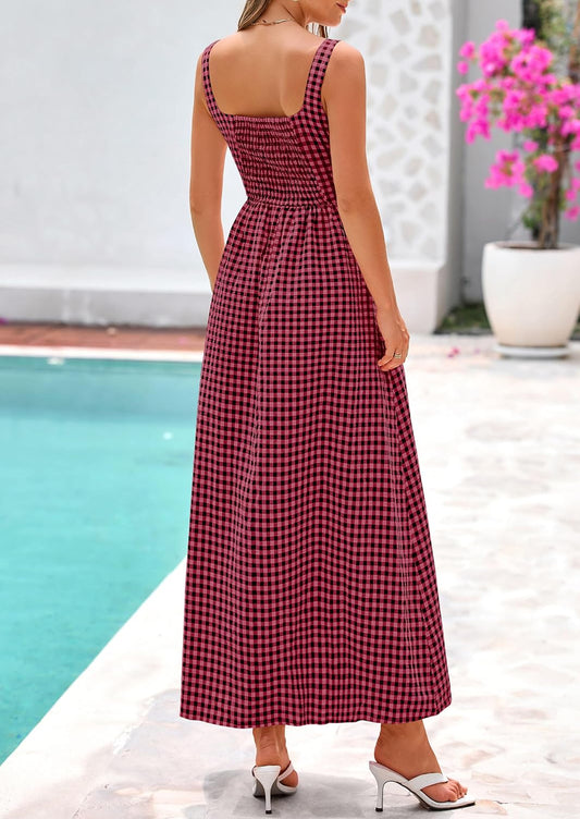 PRETTYGARDEN Women's Summer Gingham Maxi Long Dress