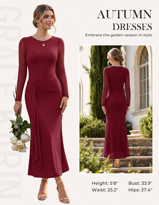 GRACE KARIN Women's Long Sleeve Bodycon Wedding Guest Dress