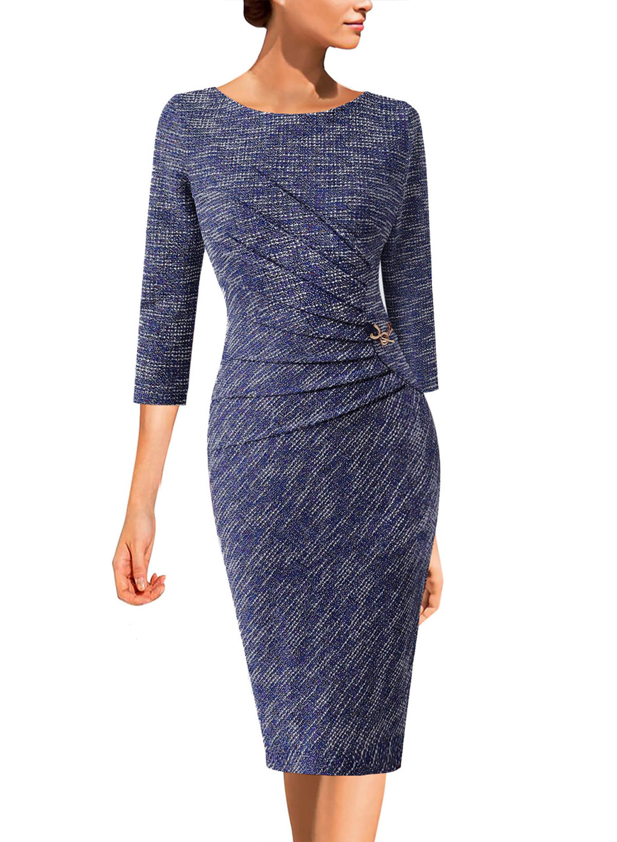 VFSHOW Womens Elegant Ruched Slim Work Office Business Casual Bodycon Dress