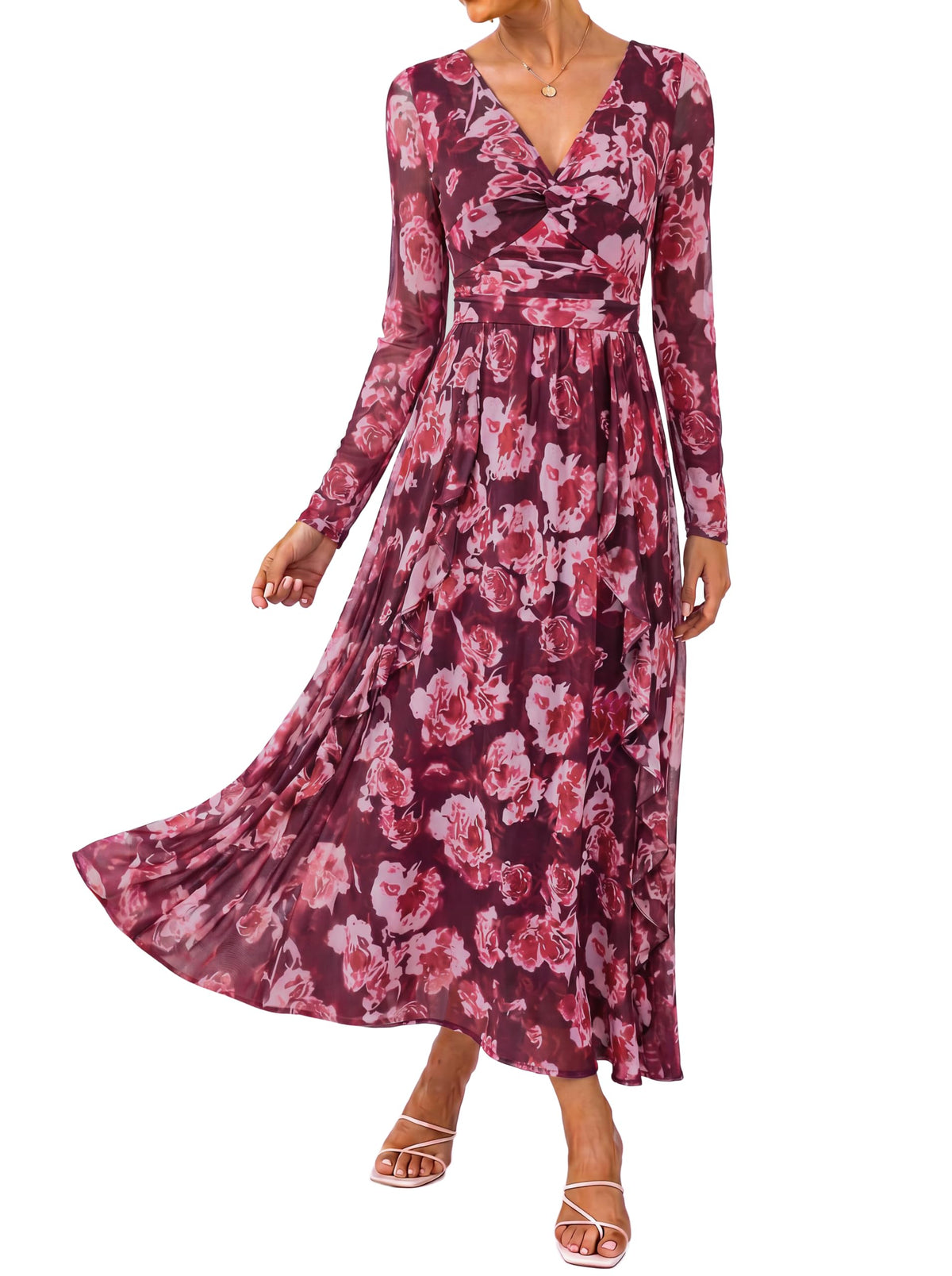 GRACE KARIN Women Fall Wedding Guest Long Sleeve Formal Floral Maxi Dress