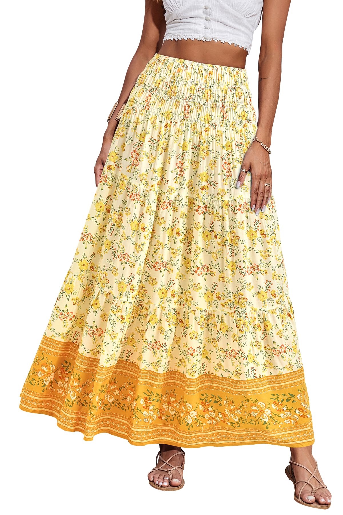 CFLONGE Summer Maxi Skirts for Women 2026 Trendy Floral A Line Boho Skirt