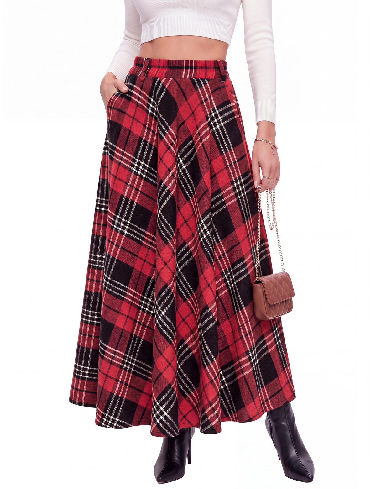 Womens Plaid Maxi Skirt Vintage Long Skirts with Pockets Fall Fashion 2026