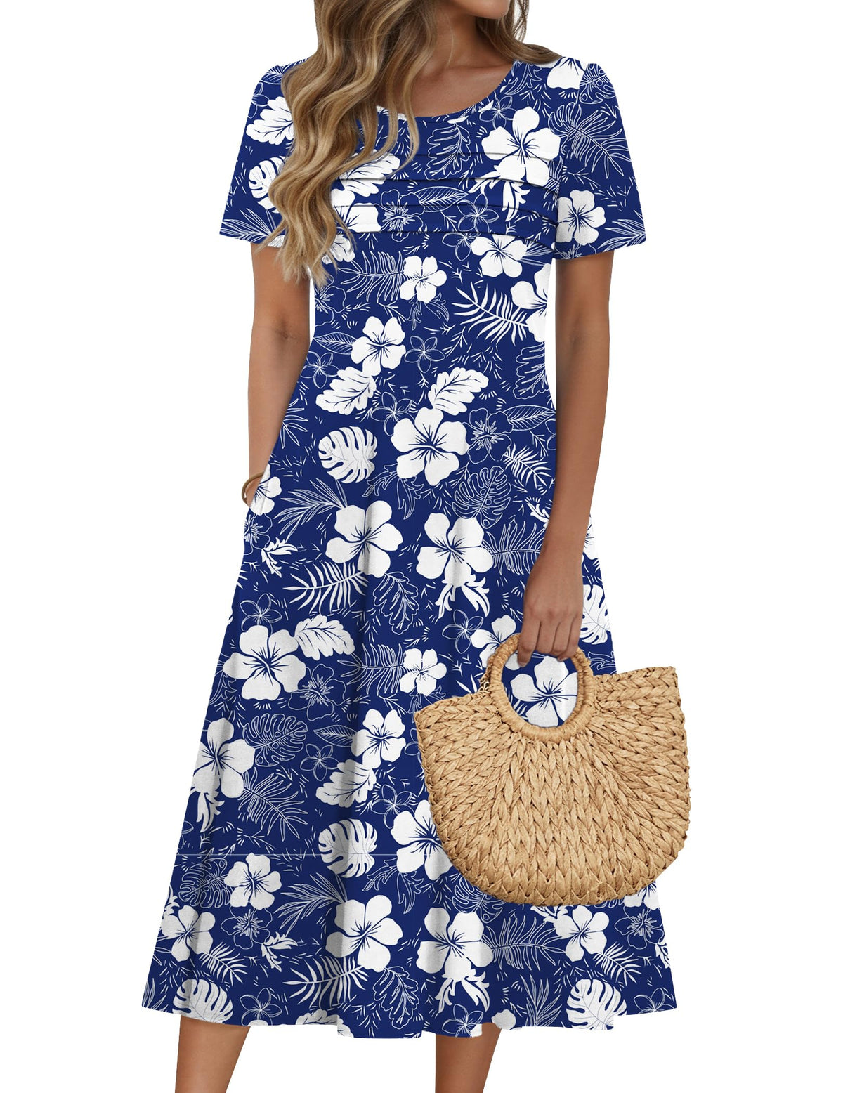 Zeagoo Womens Casual Dresses for Summer Short Sleeve Flare Midi Dress Beach