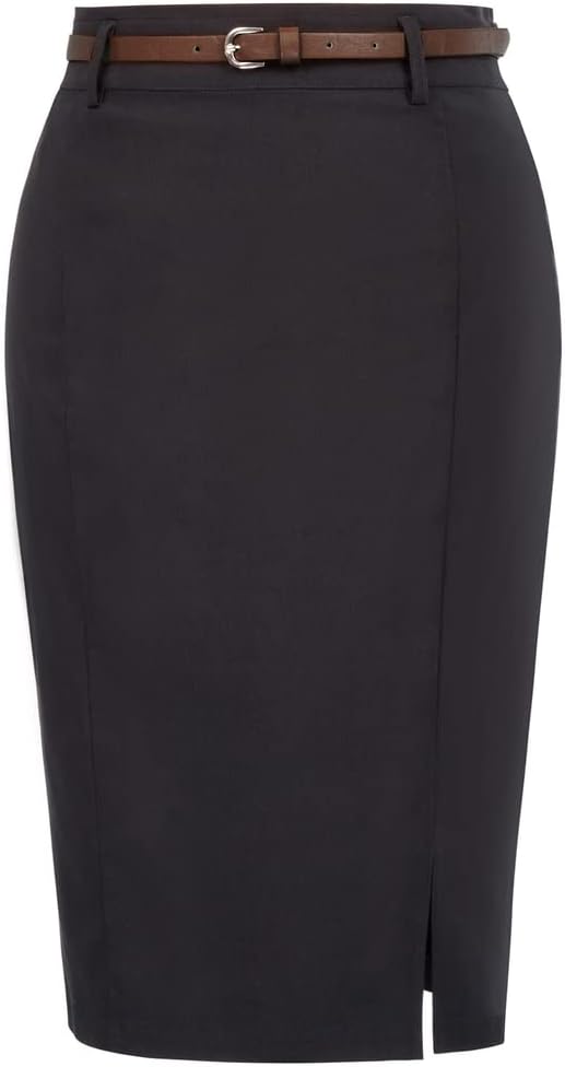 Kate Kasin Women Pencil High Waist Knee Length Bodycon Skirt with Belt