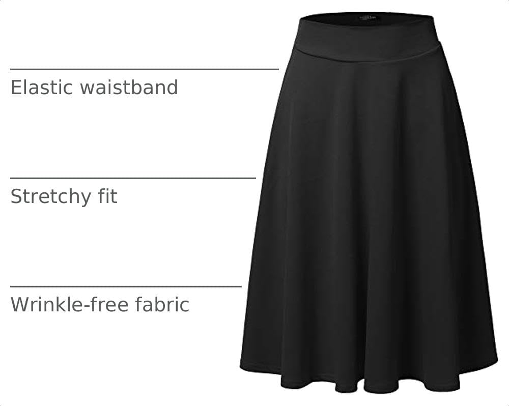 SSOULM A-Line Midi Skirt - Made in USA - Stretchy High Waisted Flare Skirts with Plus Size