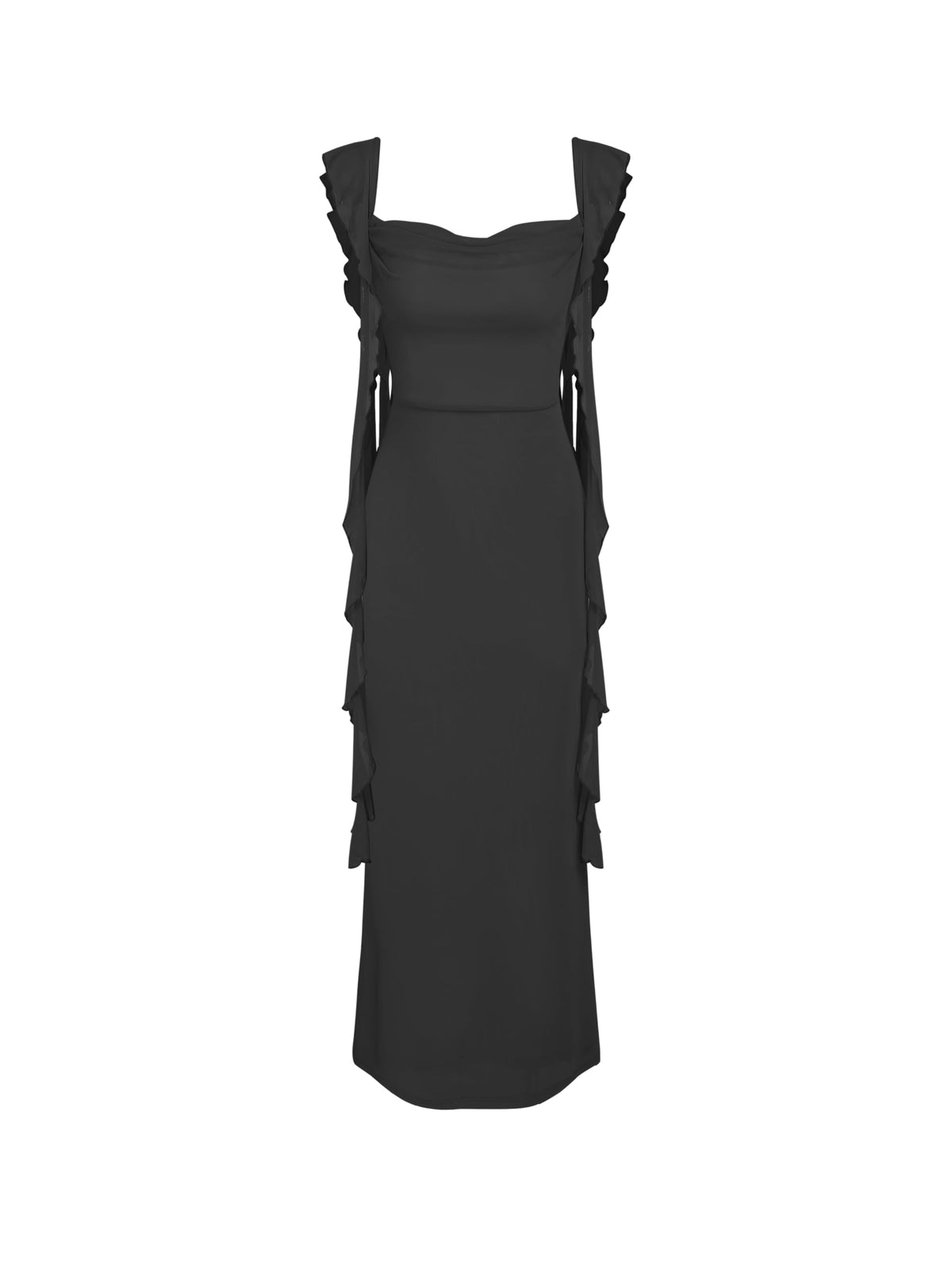 CIDER Women's Wedding Guest Dress Sleeveless Mesh Ruffle Maxi Formal Dress