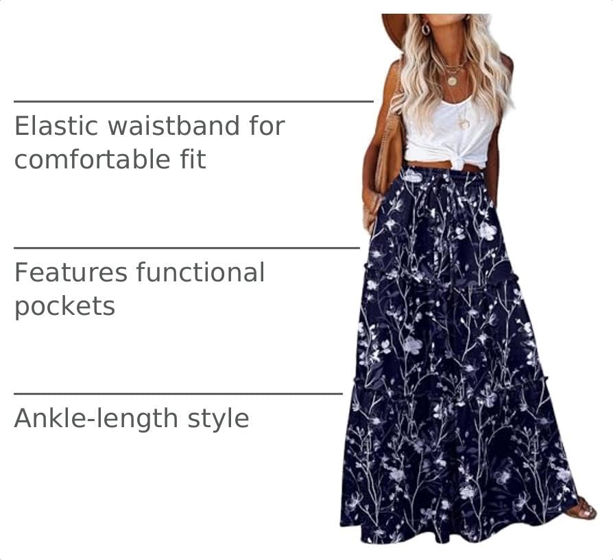 Zeagoo Womens Casual Maxi Skirts for Women 2026 High Waist Boho Skirts Floral Printed Long Flowy Skirt with Pockets