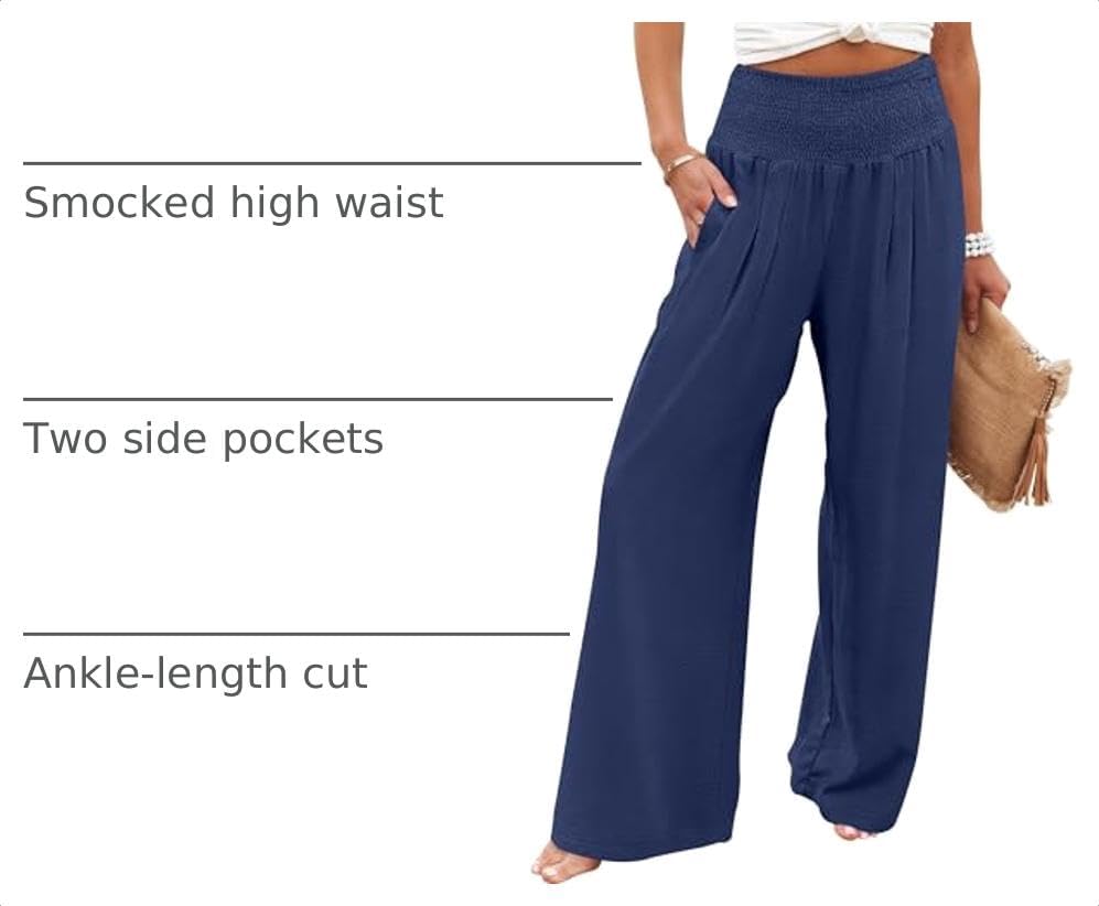 ANRABESS Women Wide Leg Summer Palazzo Pants with Pockets